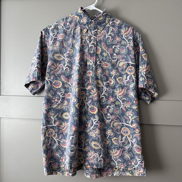 Reyn Spooner Shirt Mens Large Blue Hawaiian Floral Short Sleeve Button Up Aloha - Picture 1 of 14